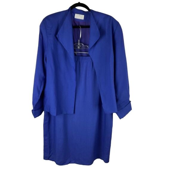 Doncaster royal blue vintage 2 pc suit viscose linen blend sz 18 - Picture 2 of 16
